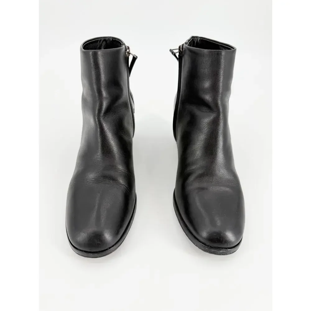 Chanel Black Leather CC Logo Low Block Heel Ankle Boots Booties Size 40 EU 9.5